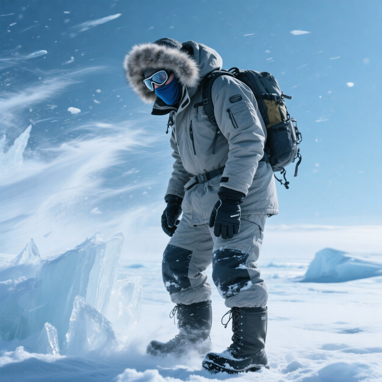 Personne bien équipée pour le froid extrême